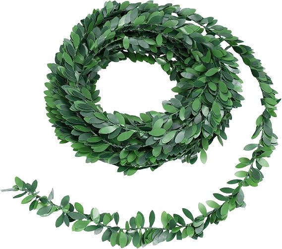 Yards Green Vines Garland: 24.6ft Artificial Garland Foliage Green Leaves Fake Vine Leaf Hanging Plants for Wedding Party Headband Headbands