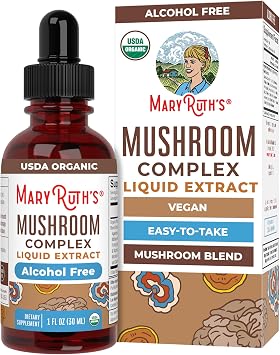 MARYRUTHS Mushroom Complex | Lions Mane | Turkey Tail | Reishi Mushroom | Shiitake Mushrooms | Alcohol Free | Mushroom Blend | Organic | Non-GMO | Vegan | 30 Servings