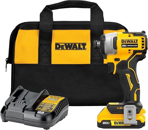 DEWALT ATOMIC 20V-Max Brushless/Cordless Compact 1/4 in. Impact Driver Kit w/Charger, 2.0Ah-Battery, Bag&Belt Clip
