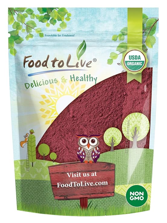 Food to Live Organic Beet Root Powder, 8 Ounces Non-GMO, Raw, Kosher, 100% Pure, Vegan Superfood, Bulk, Rich in Iron and Fiber, Great for Juices, Drinks, and Smoothies