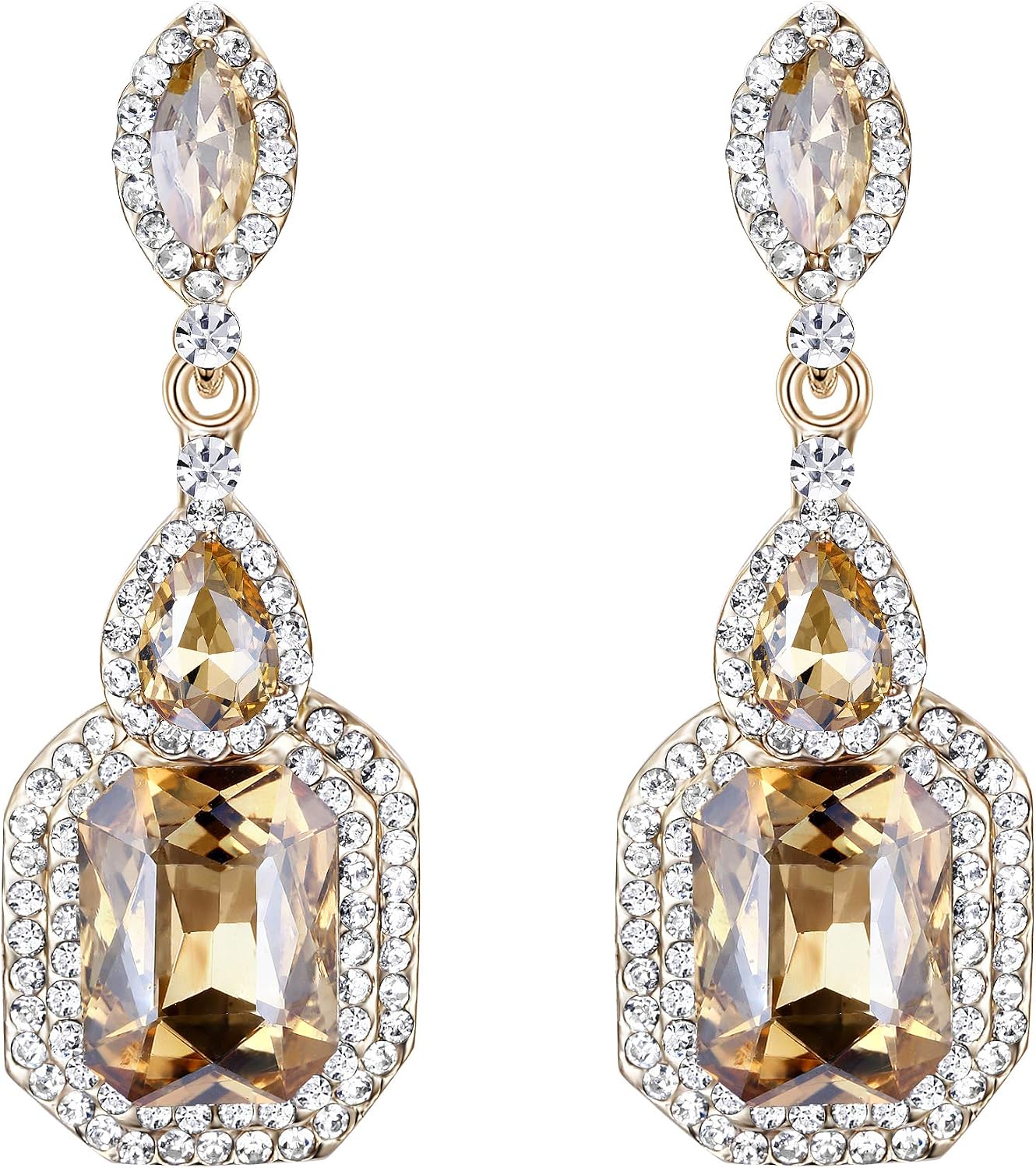 BriLove Womens Wedding Bridal Crystal Emerald Cut Infinity Figure 8 Chandelier Clip-On Dangle Earrings