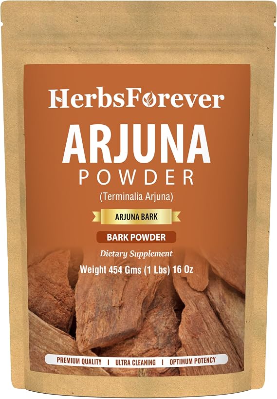 Herbsforever Terminalia Arjuna Bark Powder -Heart Strong & Cardik Rejuvenating Tonic, Wild Harvested -Non GMO, Vegan-2X Potency | Ultra Clean |NO Sand & Mud| Steam Sterilized|16oz-1LBS|BPA Free