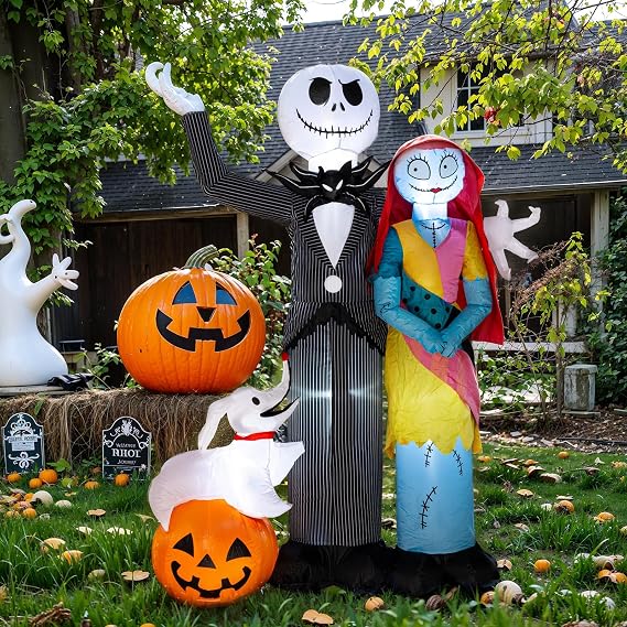 Nervure 6Ft Halloween Decoration Outdoor Inflatable - Halloween Inflatable Decorations with Skeleton Dog and Pumpkin- Blow Up Inflatables with Built-in LED Lights for Yard Garden Lawn Decor