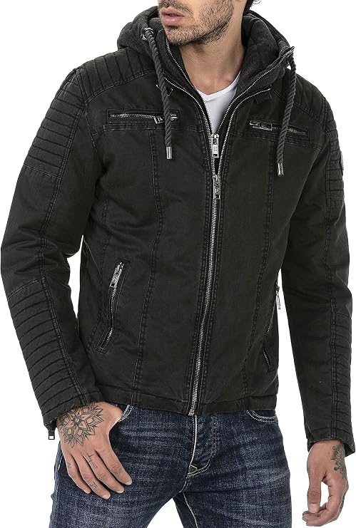 Redbridge Men's Winter Jacket Transition Jacket with Hood Quilted Biker Jacket