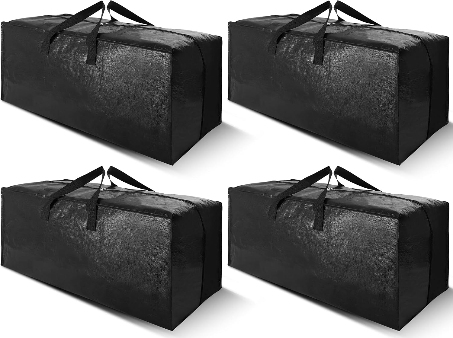 Cosy Family 4 Pack Heavy Duty Extra Large Moving Bags with Backpack Straps - Strong Handles & Zippers, Storage Totes For Space Saving, Fold Flat, Alternative to Moving Box Set of 4, Black
