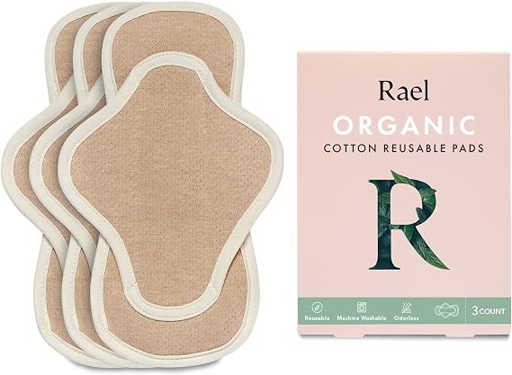 Rael Reusable Sanitary Pads, Organic Cotton Cover (3 Count, Regular)