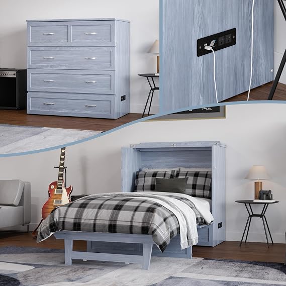 AFI, Northfield Murphy Bed Chest Twin XL with 6" Mattress, Driftwood