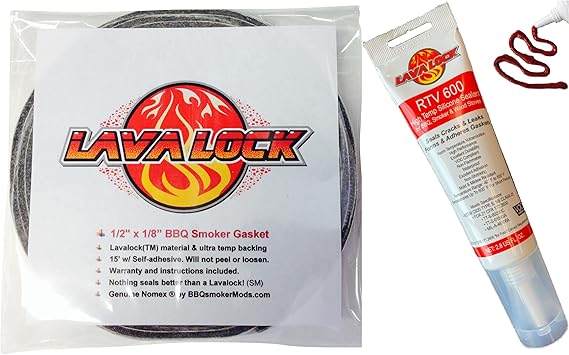 LavaLock Self Stick PRO Pack: 1/2" x 1/8" Grey Compatible with Nomex BBQ Smoker Gasket w/RTV Charcoal Grill Seal