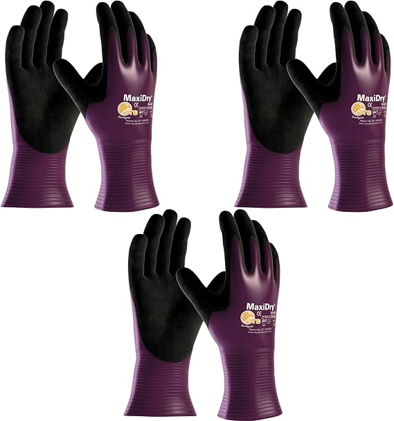 3 Pack MaxiDry ATG Ultra Lightweight Nitrile Grip Oil-Resistant Glove 56-426, Sizes S-XL (Large)