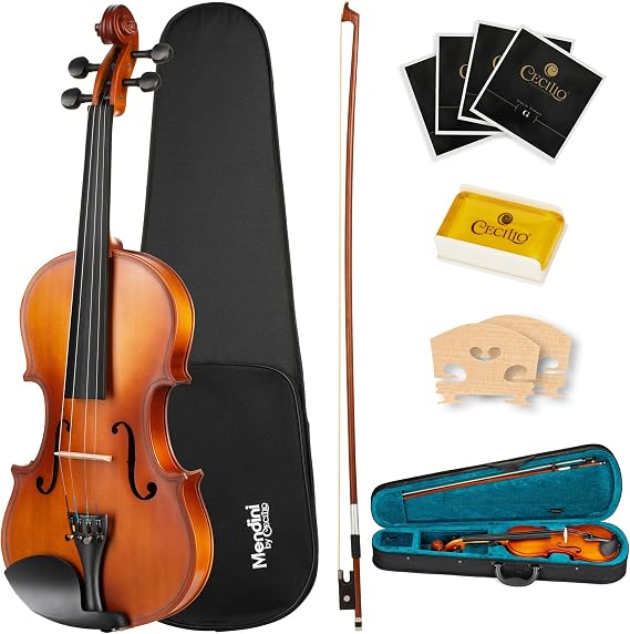 Mendini by Cecilio 12 Inch Solid Wood Acoustic Viola Set, Satin Antique