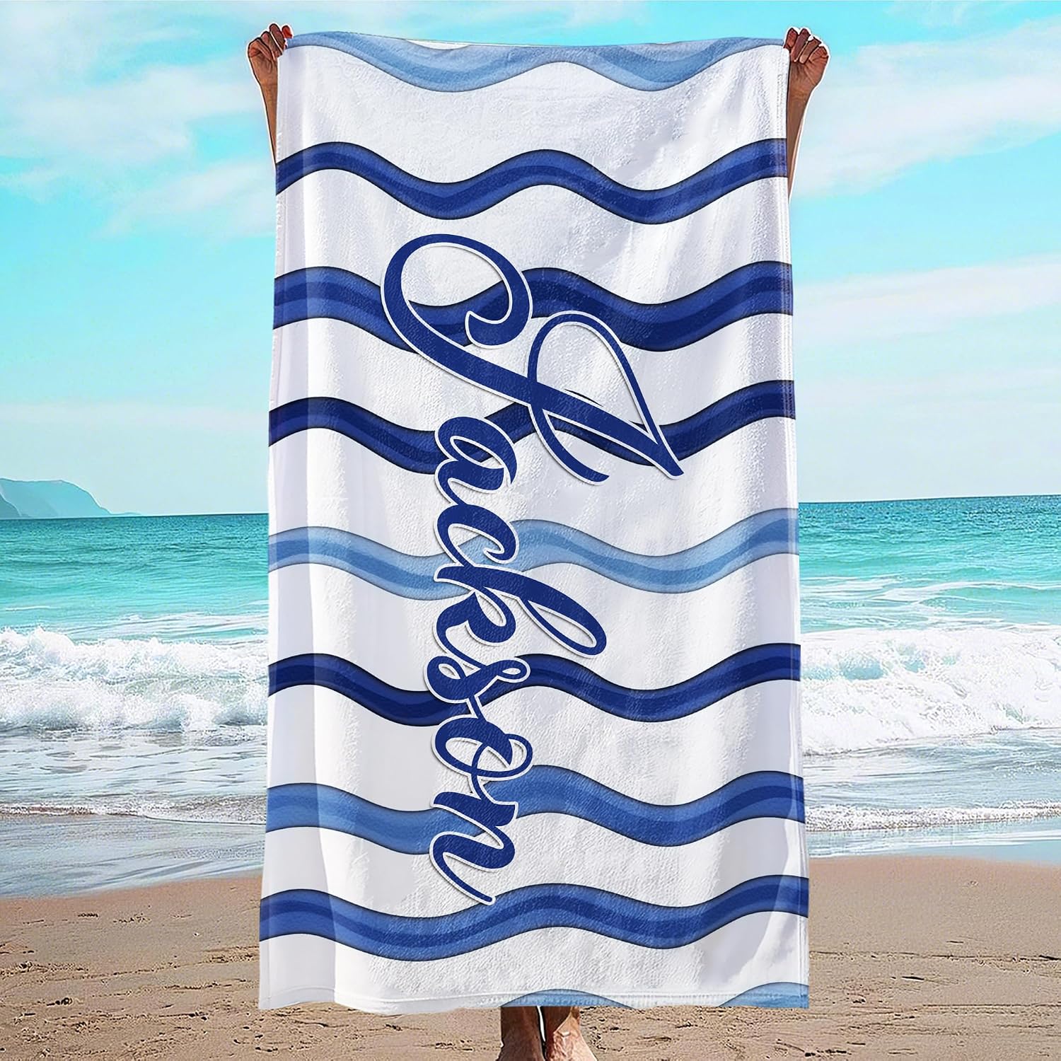 JML Custom Beach Towel with Name, Personalized Microfiber Beach Towel with Name, Large, Soft, Quick Dry & Absorbent for Swim, Pool,Adult,Summer Holiday,Vacation,Travel,Gift for Anniversary, Birthday