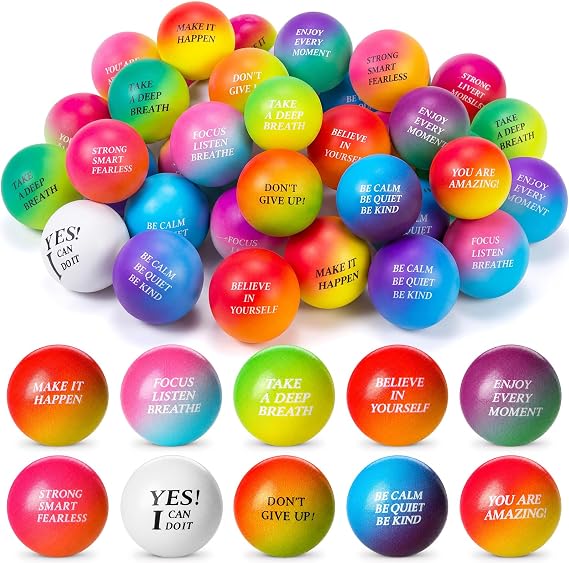 Sotiff 100 Pcs Stress Balls Bulk for Adults,Gradient Colors Motivation Foam | Foam Stress Relief Gift Toys with Motivational Quotes Squeeze Balls for Office Relief Employee Appreciation