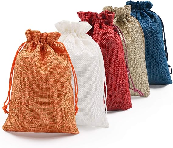 SumDirect Small Burlap Gift Bags - 20Pcs 5x7inch Mixed Color Jewelry Pouches with Drawstring, Reusable Linen Gift Bags for Wedding, Party, Valentine, Christmas
