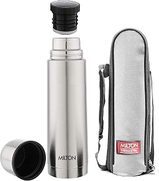 Milton 34 oz Stainless steel insulated water bottle 1 Litre, Leakproof, 12 hours Hot, 24 hours cold, Double Walled Vacuum Metal Flask for Sports, Gym, Travel friendly, Dishwasher Safe, Plain Lid 1000