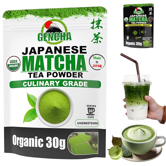 GENCHA Matcha Green Tea Powder, Japanese Organic Matcha Powder (Premium Second Harvest Culinary Grade, 1.06 oz) 2023 New Launch Directly from Japan