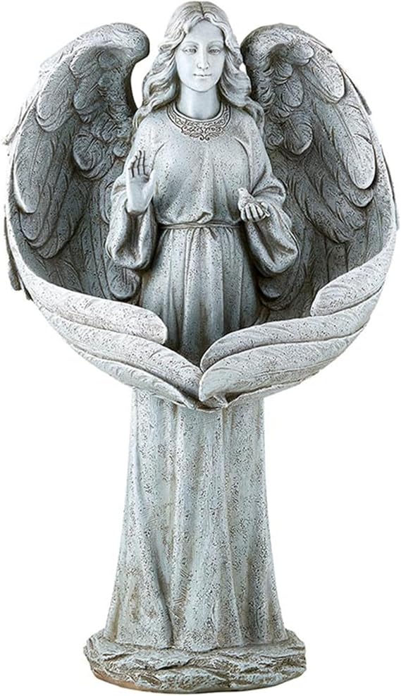 Avalon Gallery Garden Statue 21.25" Tall Stone-Resin Angel Bird Bath/Feeder Outdoor Sculpture