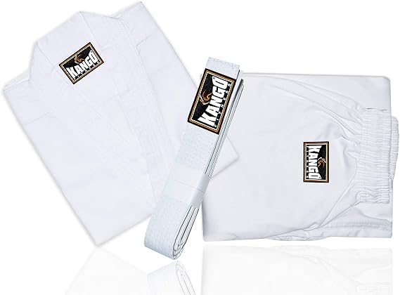 Karate Uniform 8oz for Kids & Adults Midweight Student Karate Gi Martial Arts Uniform Free Belt (White, Size 4/170CM (5'5"-5' 8"))