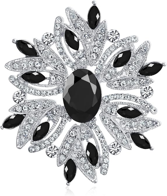 Fashion Large Statement Vintage Style Simulated Gemstone Crystal Scarf Flower Art Deco Brooch Pin For Women