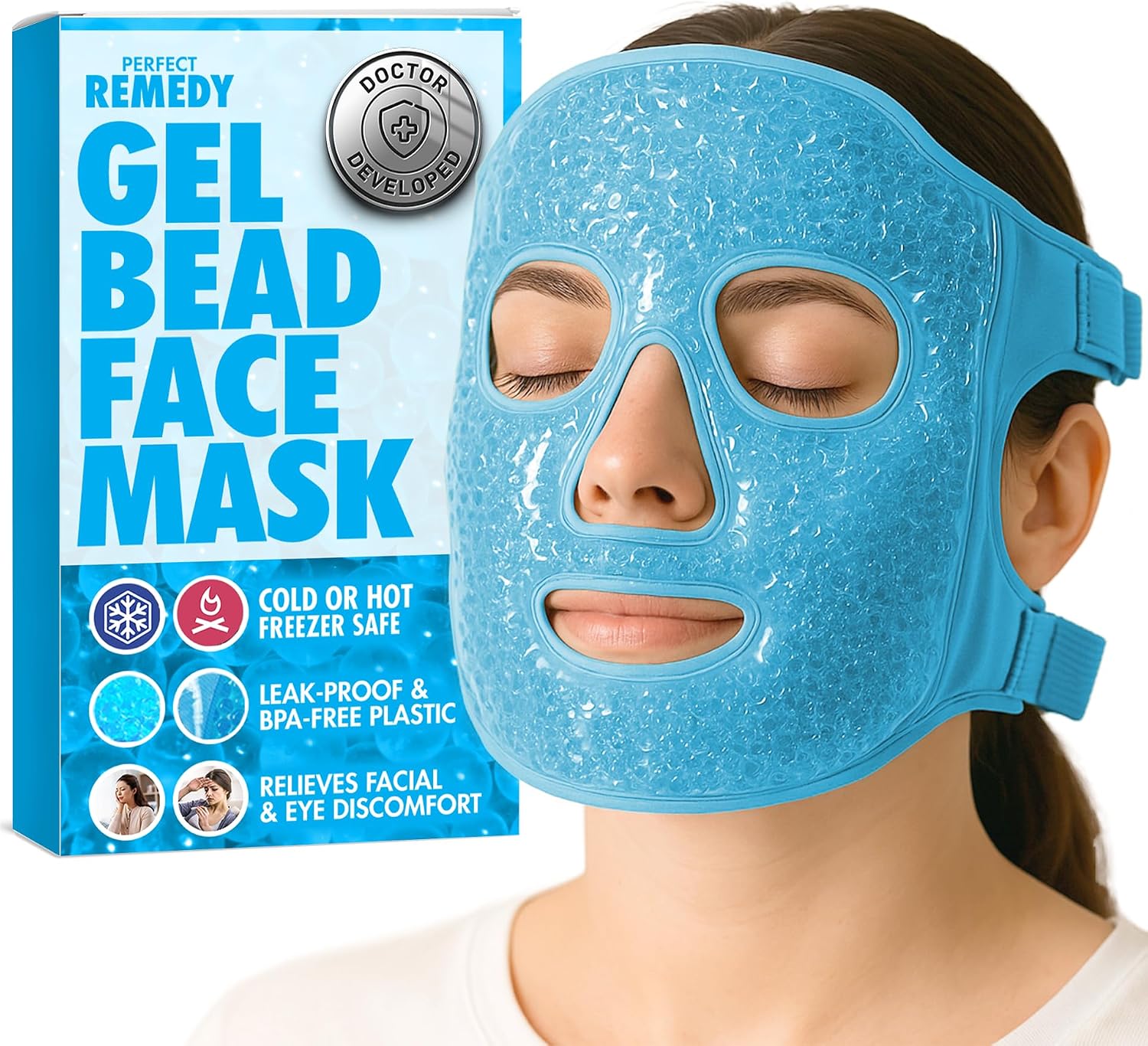 Perfect Remedy Face Ice Pack, Reusable Hot & Cold Ice Face Mask, Gel Compress for Helping with Puffy Eyes and Swelling Conditions, Facial Spa Cooling Mask for Women and Men Blue