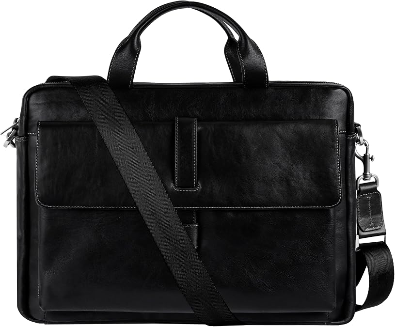 Time Resistance Leather Briefcase - Italian Handmade Leather Laptop Bag - Handbag for Men and Women