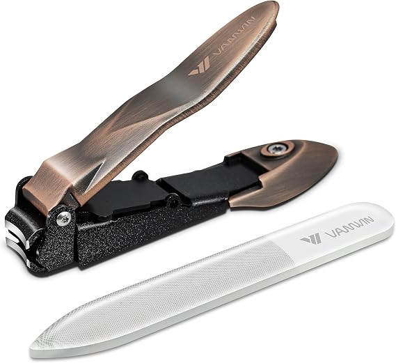 Nail Clippers with Catcher, No Splash Fingernail Toenail Clippers with Sharp Curved Blade and Glass Nail File, Wide Jaw Opening Stainless Steel Nail Cutter Trimmer for Seniors Adult Men Women