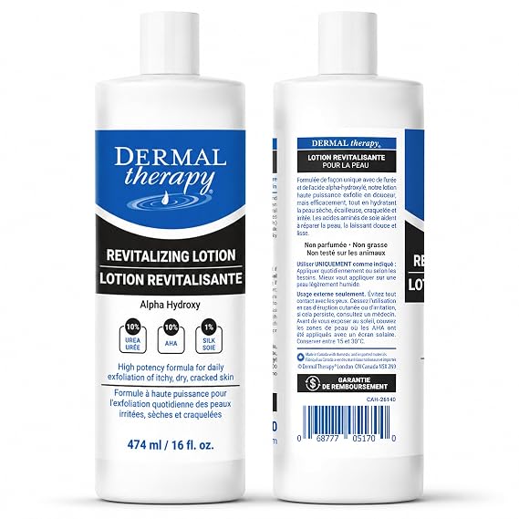 Dermal Therapy Revitalizing Lotion 10% Urea + 10% Lactic Acid, Fragrance-Free Body Lotion for Dry, Cracked Skin, Non-Greasy Exfoliating Moisturizer & Keratosis Pilaris Treatment, 16 fl oz (474 ml)