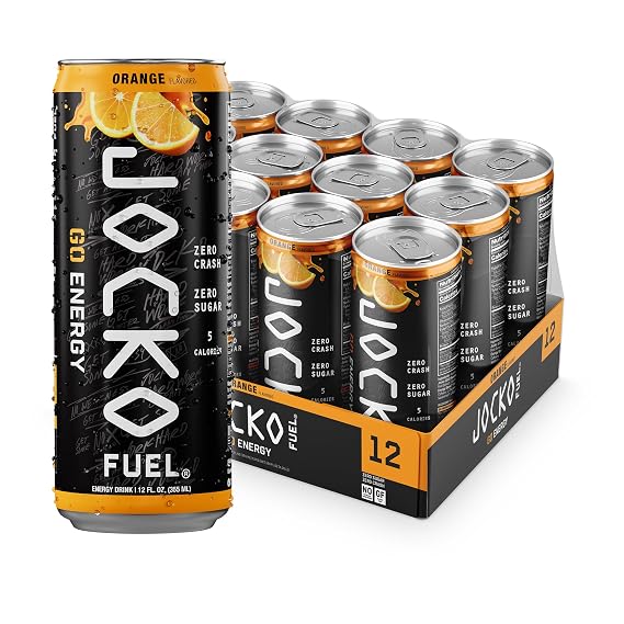 Jocko Fuel GO Energy Drinks, Afterburner Orange, 12 oz | 12 Pack | 95mg Clean, No Crash Natural Caffeine | No Sugar, Jitter Free | L-Theanine & Adaptogens Lift Mood, Focus & Endurance