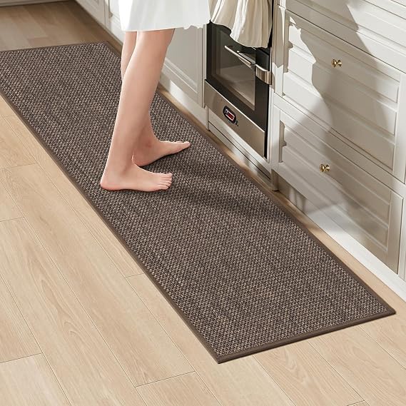 LEKEEPGO Kitchen Mats Non Slip Washable 43x150cm, Kitchen Runner Rug, Brown | Non Slip Rubber Backed, Woven Carpet, Absorb Water&Dirt, Fast Dry, Washable, Easy Clean, for Hallway, Laundry,KItchen Floor