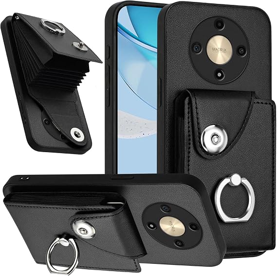 Wallet Phone Case for Honor X9b 5G Cute Leather Cover with Card Holder and Ring Stand, Magnetic Clasp, Silicone&PU Protective Case for Honor X9b 5G (Black)
