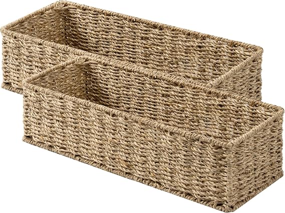 StorageWorks Toilet Tank Basket for Bathroom, Seagrass Storage Baskets for Toilet Tank Top, 2-Pack