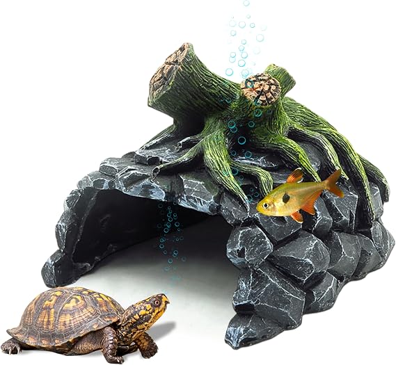 Aquarium Decor, Betta Fish Tank Accessories with Plants, Turtle Tank Decorations, Large Aquarium Ornaments, Fish Hideout, Decorative Accessories for Freshwater & Saltwater Tanks Tree cave