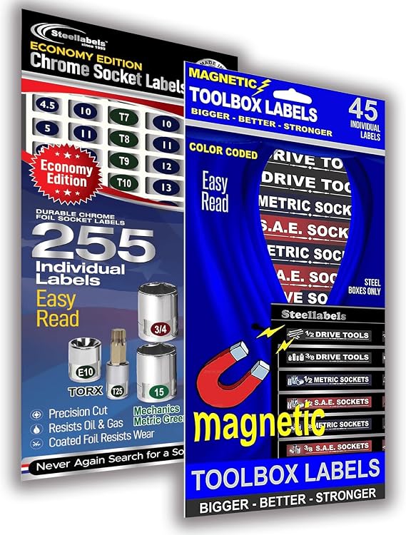 Ultimate Magnetic Toolbox Combo Label organizer set for tool chest, boxes, drawers & cabinets"Quick & Easy" & adjustable, fits all quality brands of 'Steel' tool chest
