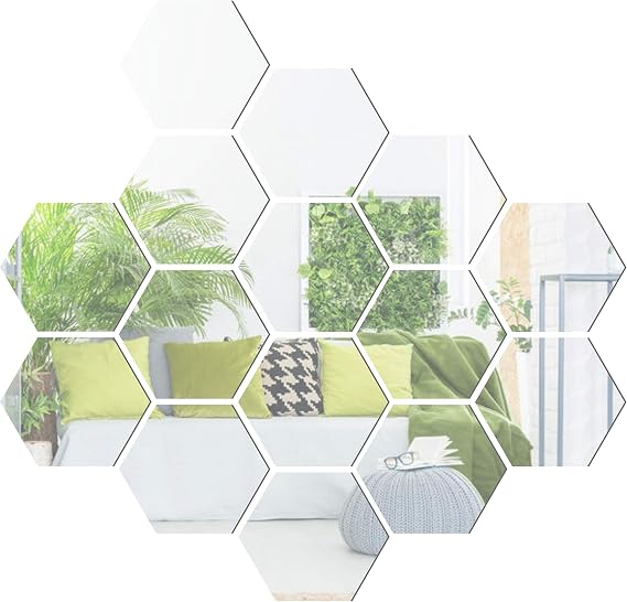 Yusylvia 12PCS Hexagonal 3D Acrylic Mirrors Wall Stickers Home Decor Living Room DIY Modern Art Mirror Wall Mural Decoration (Medium, Silver)