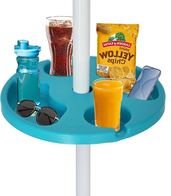 AMMSUN 13" Beach Umbrella Table Tray for Beach, Patio, Garden, Swimming Pool with Cup Holders, Snack Compartments Teal