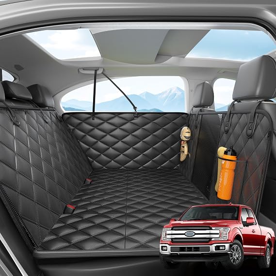 Dog Car Seat Cover for Back Seat, Hard Bottom Back Seat Extender for Dogs - Supports 400lbs, Scratch Resistant, Anti Slip Portable Dog Hammock, Suitable for F150, SUVs and Trucks Black