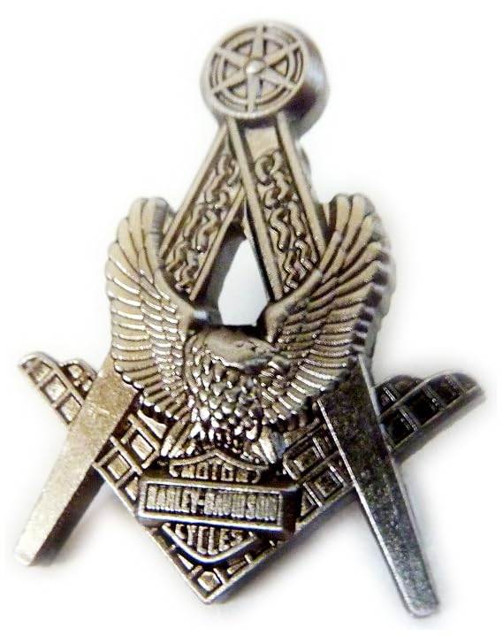 Masonic Biker Eagle Motorcycle Antique Nickel HOG Freemason Lapel PinF