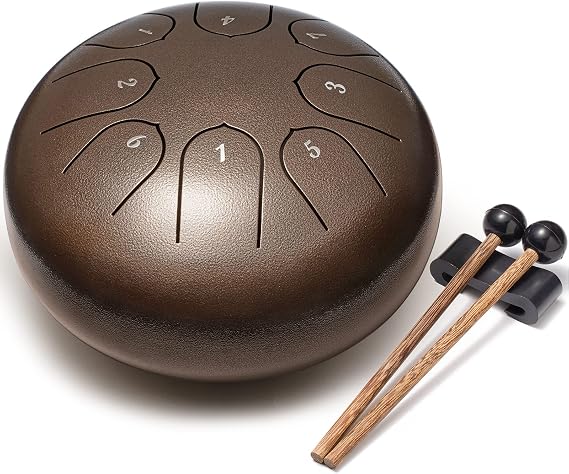 Steel Tongue Drum 6 Inch 8 Notes Musical Instrument, Rain Drum Style Gift | Adults & Beginners Percussion for Music Education, Calming, Relaxation, Meditation (Bronze)