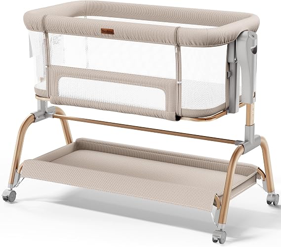 NeoBorn 3 in 1 Baby Bassinet, Bedside Bassinet, Rocking Bassinet for Babies, Breathable Full Mesh, Mattress and Soft Seat, Adjustable Height, Stable and Secure Newborn Crib