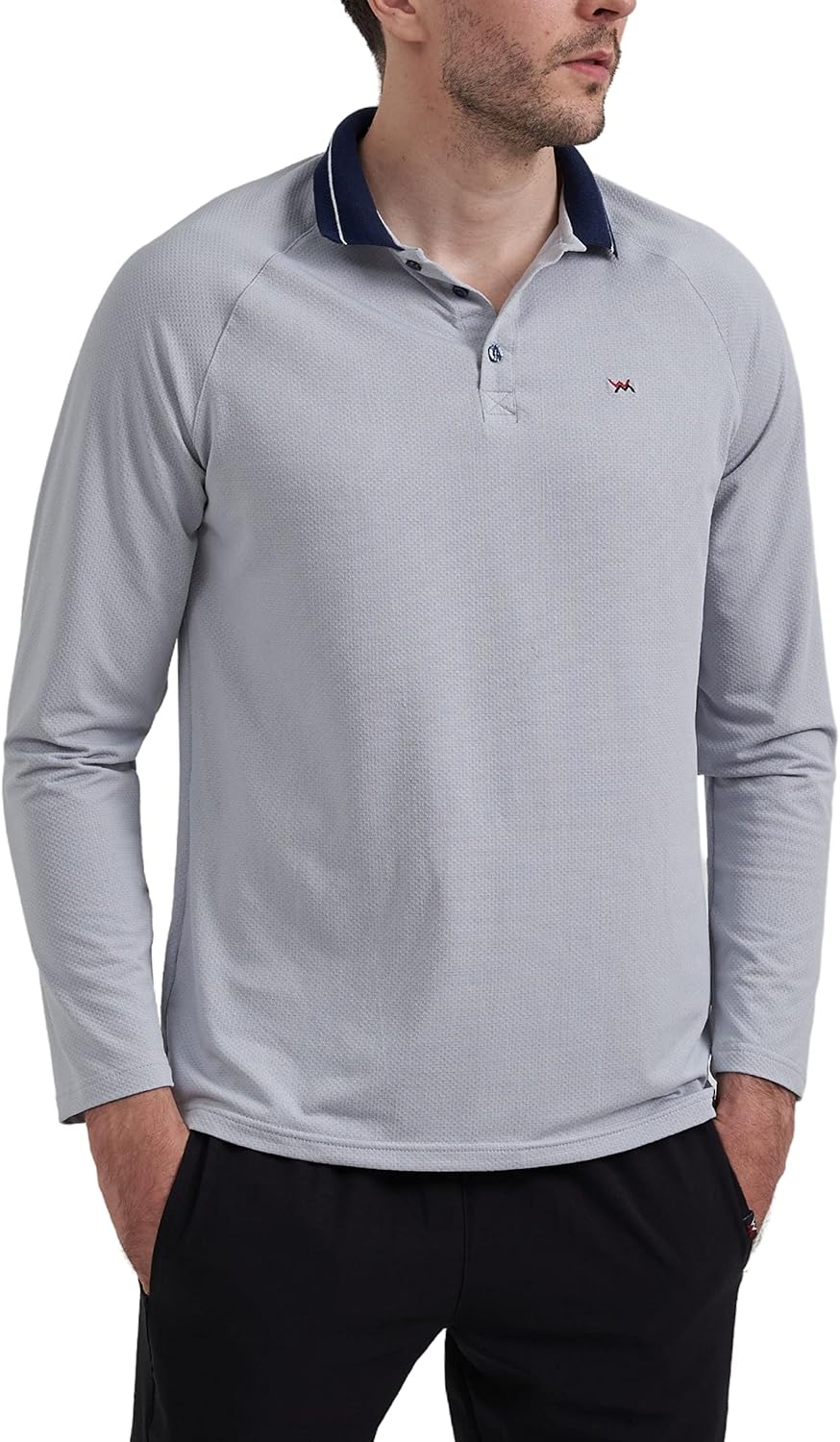 Men's Long Sleeve Moisture Wicking Performance Solid Golf Polo Shirt, Men's Tech Running Shirt Work Out
