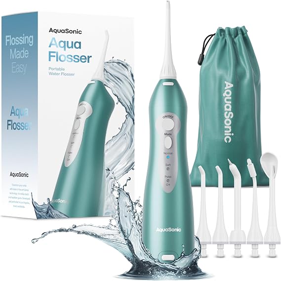 AquaSonic Water Flosser - Cordless Rechargeable Water Flossers for Teeth Cleaning - Waterproof Aqua Flosser, Portable Oral Irrigator for Dental Cleaning with 5 Jet Tips Braces Home Travel