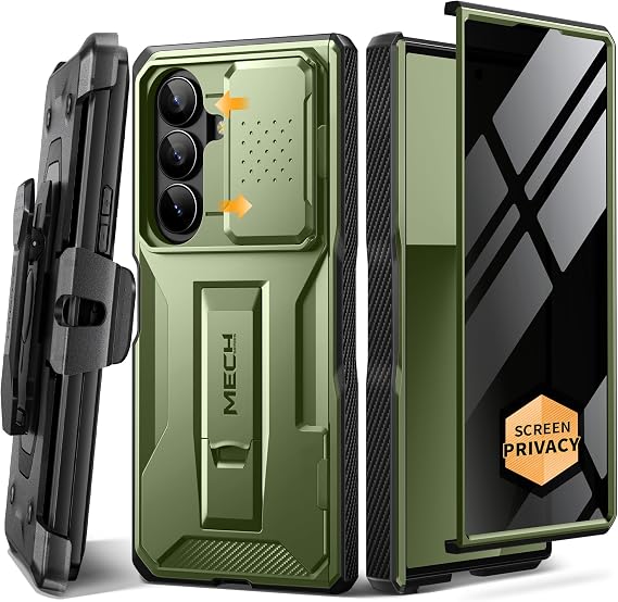 TONGATE for Z Fold 7 Case with Privacy Screen, Kickstand & Belt Clip, Green