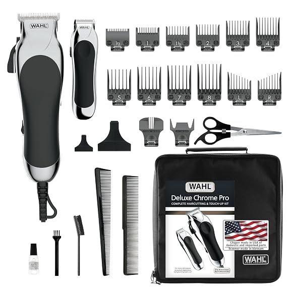 Wahl Clipper USA Deluxe Corded Chrome Pro Complete Hair & Trimming Kit