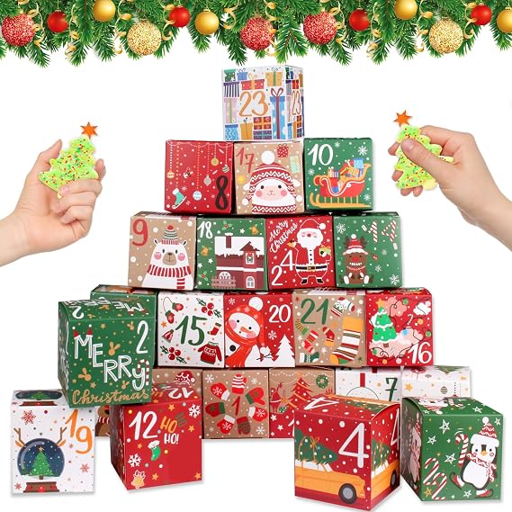 ONESING 24 Pcs DIY Christmas Advent Calendar Boxes for 2026, 24 Days Countdown Calendar Gift for Adults and Kids Christmas Cardboard Number Boxes Make & Fill Your Own Advent Calendar Boxes Lovely Xmas Party Present