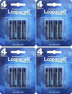 Loopacell 48-MD70-XWY9 AAA 1000mAh Ni-MH Rechargeable Battery with Storage Pack of 16