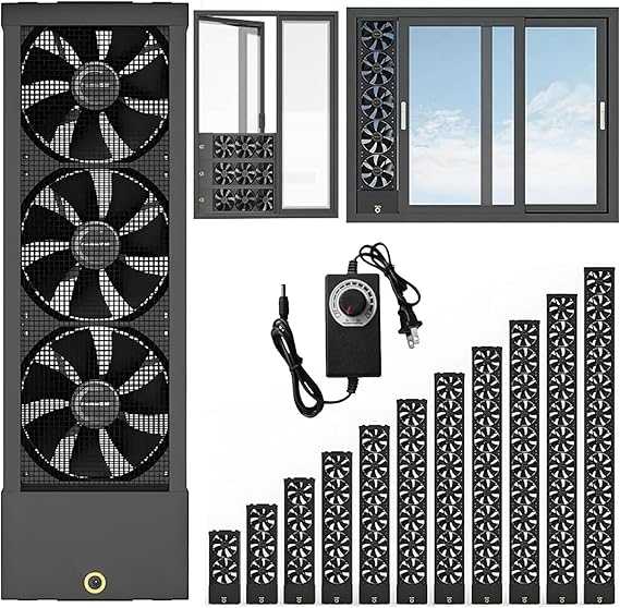 Vertical Window Fan for Sliding Windows, Quiet Exhaust Fan with Variable Speed, Waterproof IPX7 Reversible Airflow Cooling for Bedroom Bathroom Kitchen, Tool-Free Install, Black(42-46in)