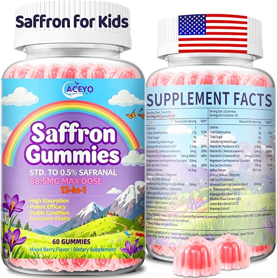 Saffron Gummies Kids & Adults,13-IN-1 Formula,Supports Vitality,Sugar-Free