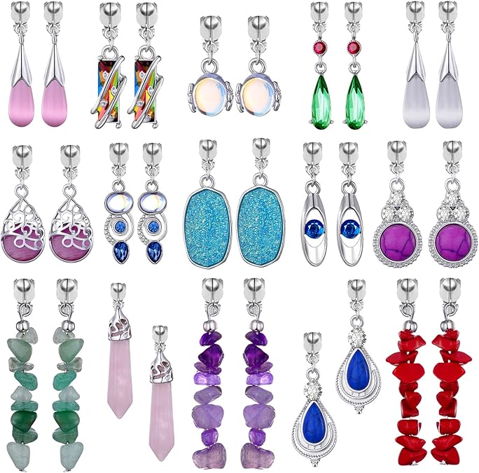 15 Pairs Wholesale Clip on Earrings for Women Trendy,Lightweight Clipon Earrings for Women in Silver Tone