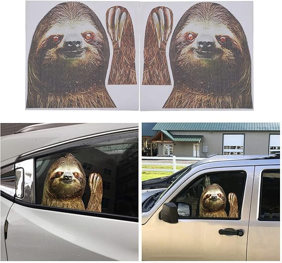 Sloth Car Side Window Decal Vinyl Sticker Perforated Funny Car Window Decal Left and Right Side Window Cling, 12.99'' x 11.42''