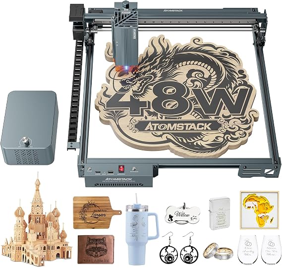 ATOMSTACK 48W Laser Engraver, A40 PRO V2 Laser Cutter with Auto Air Assist, Bulk Engraving Cutting High Accuracy Laser Engraving Machine for Wood