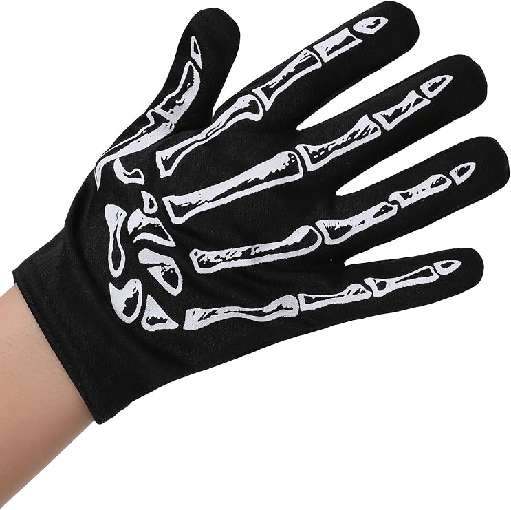 Skeleton Costume Gloves For Kids, Spooky Black Skeleton Printed Gloves With Warm Light Weight Knit fabric